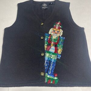 Michael Simon Sequin Nutcracker Vest - Black Multicolor. Size Medium. Pre-owned
